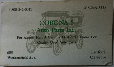 Corona's Auto Parts business card